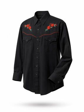 Ely Cattleman Western Shirt with Red Floral Embroidery